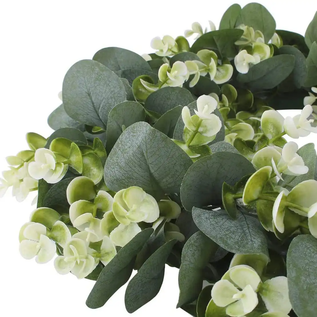 Round Green Leaf White Simulation Flower Decoration Wreath