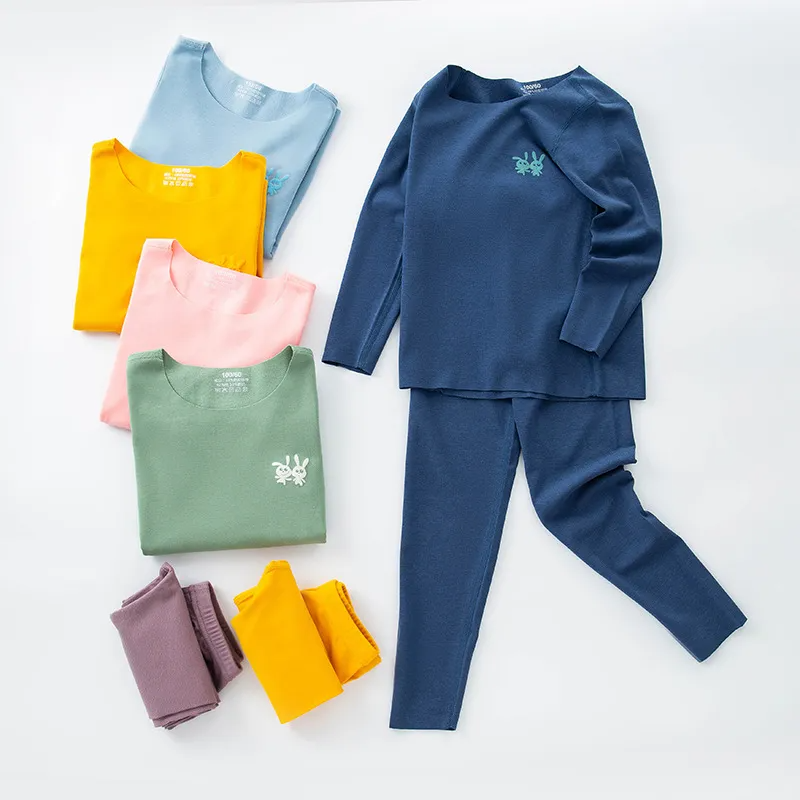 Children Solid Color Long Sleeve Trousers Pajama Set