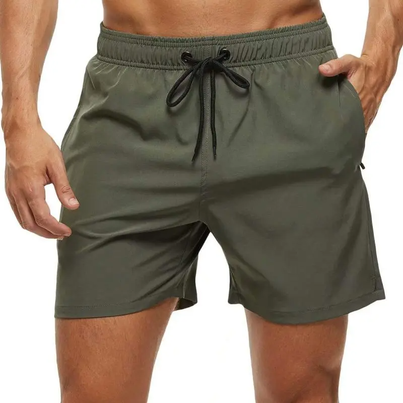 Men Casual Lace-Up Solid Color Loose Beach Shorts