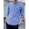 Men Casual Solid Color Single Breasted Lapel Long Sleeve Slim Shirt