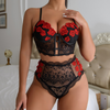 Women'S Sexy Floral Mesh Lace See-Through Lingerie Set