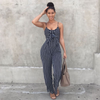 Women Stripe Print Sling Bow Wide Leg Jumpsuit