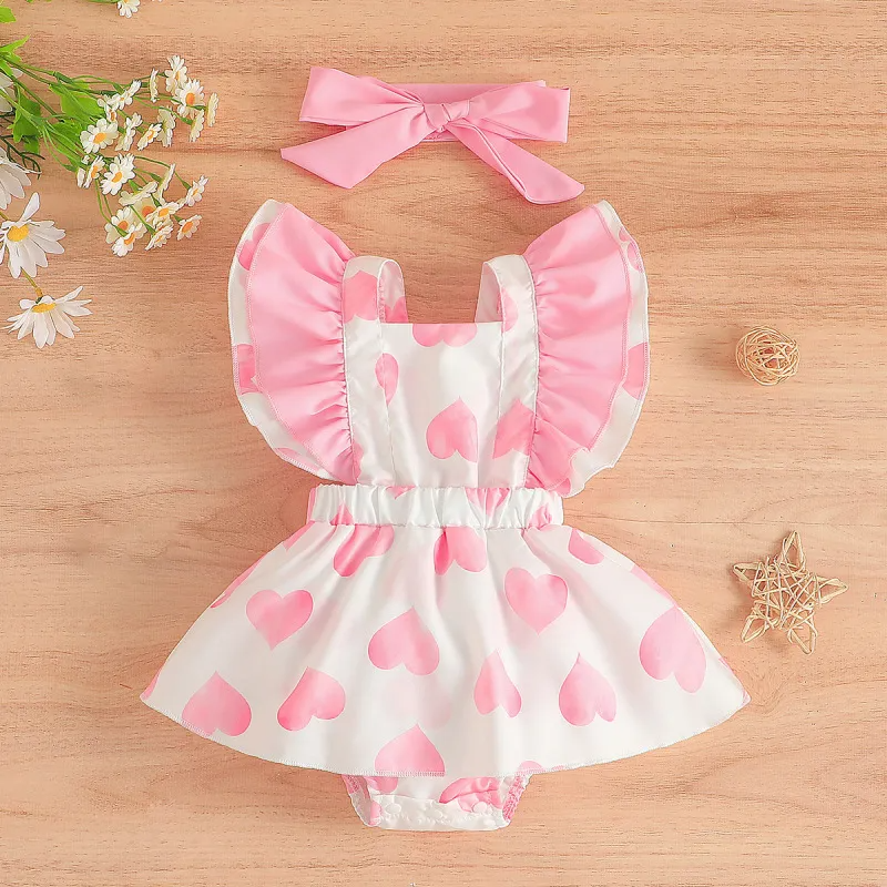 Kids Baby Girls Casual Cute Heart Pattern Raglan Sleeve Romper