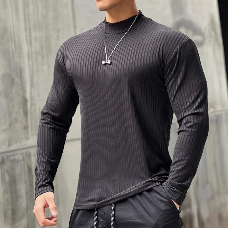 Men Casual Stripe Long-Sleeved Quick-Drying Sports Tight Top