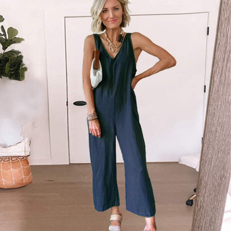 Women Loose Vest Top Ninth Pants Jumpsuit