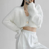 Fashion Women Solid Color Sweet Plush Loose Knitwear Cardigan