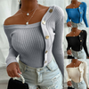 Women Fashion Irregular Buttoned Long Sleeve Knitted Top