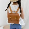 Kids Girls Fashion Casual Retro Solid Color Square Magnetic Button Backpacks Bags