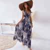 Women Fashion Flower Printing V Neck Dress