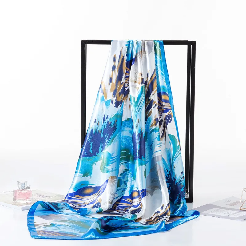 (Buy 1 Get 2) 90Cm Women'S Fashion Graffiti Printing Imitation Satin Silk Scarf