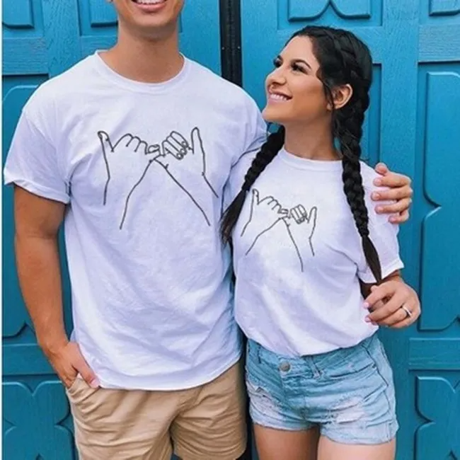 Fashion Round Neck Hand Print Short Sleeve Couple T-Shirt