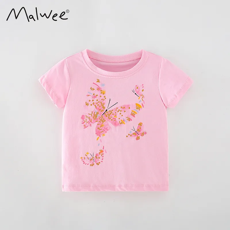 Children Kids Baby Fashion Girls Casual Basic Butterfly Print Short Sleeve T-Shirt