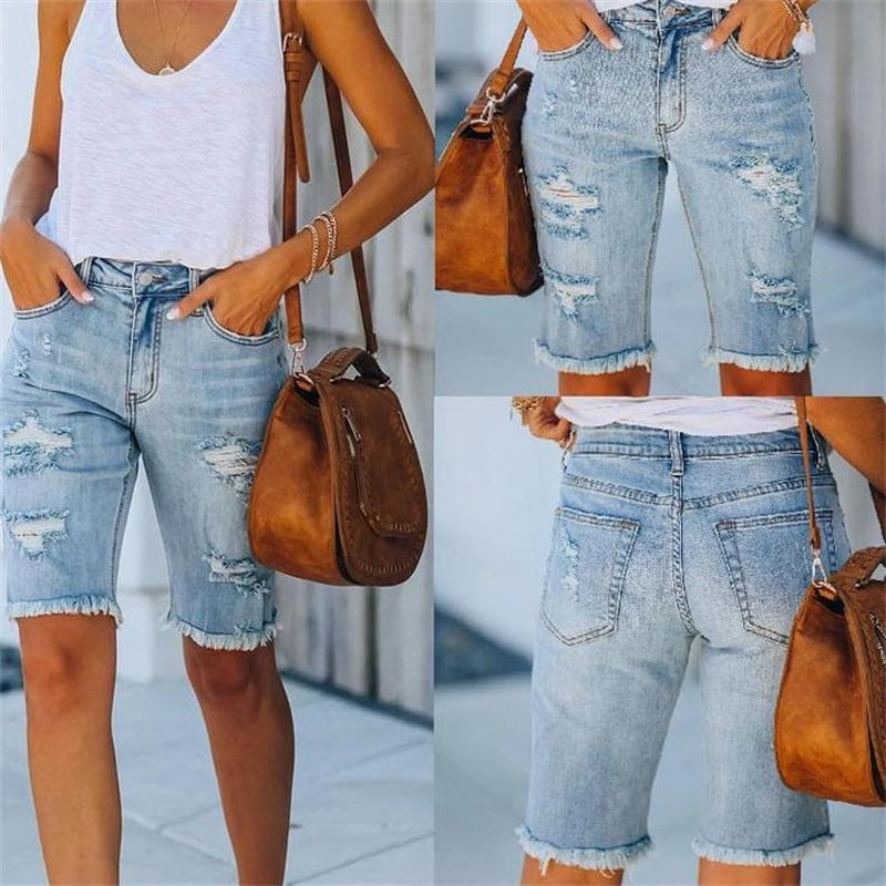 Women Casual Ripped Denim Shorts