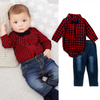 Kids Baby Boys Autumn Winter Fashion Casual Bow Tie Plaid Lapel Long Sleeve Romper Jeans Set