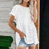 Women Casual Summer Loose Lace Short Sleeve Solid Color Blouse