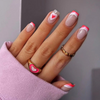 Valentine Day Women Fashion White Pink Stitching Swirl Love Wearable False Nails