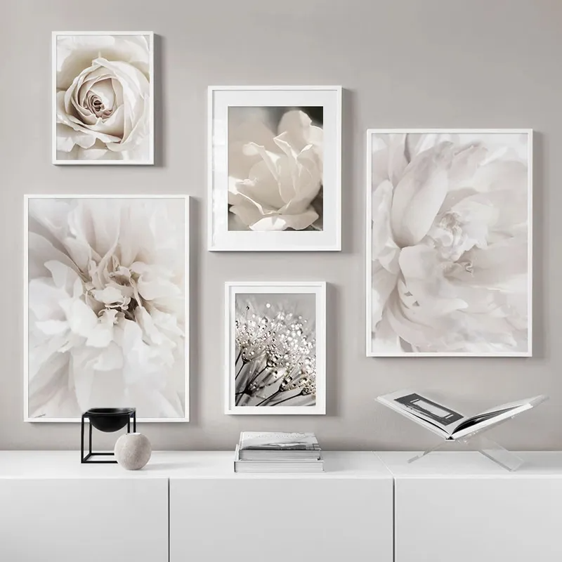 ( Buy 1 Get 2) Living Room Bedroom Background Wall Romantic White Peony Rose Painting Core