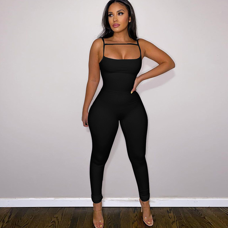 Women Edgy Sexy Summer Fashion Solid Color Sleeveless Bodycon Jumpsuits