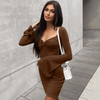 Women Fashion Sexy Solid Color Flared Long Sleeve Tight Dress