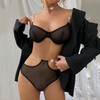 Women'S Sexy Thin See-Through Chain Push-Up Lingerie Set