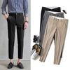 (Buy 1 Get 1)  Men Basic Mid Waist Solid Color Crop Straight Suit Pants