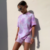 Women Fashion Round Neck Tie-Dye Short-Sleeve Tee And Tight Shorts Two-Piece Sets