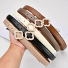 Women'S Fashion Casual Personality Flower-Shaped Rhinestone Alloy Smooth Buckle Leather Belt