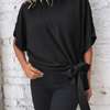 Casual Women Summer Solid Color Dolman Sleeve Hem Knotted Loose Top Blouse