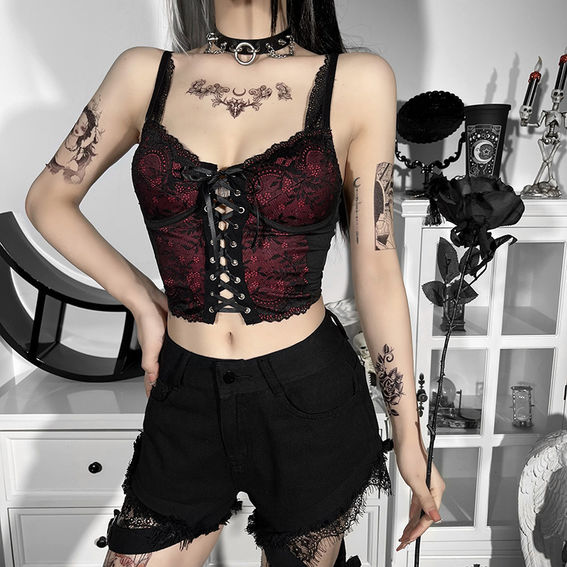 Women Sexy Gothic Hollow Lace Crop Camis