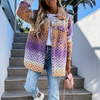 Women Winter Fashion Rainbow Color Long Sleeve Hollow Knitted Jacket Topcoat