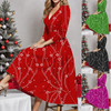 (Buy 1 Get 1) Women Fashion Casual Deep V Snowflake Print Christmas Dress