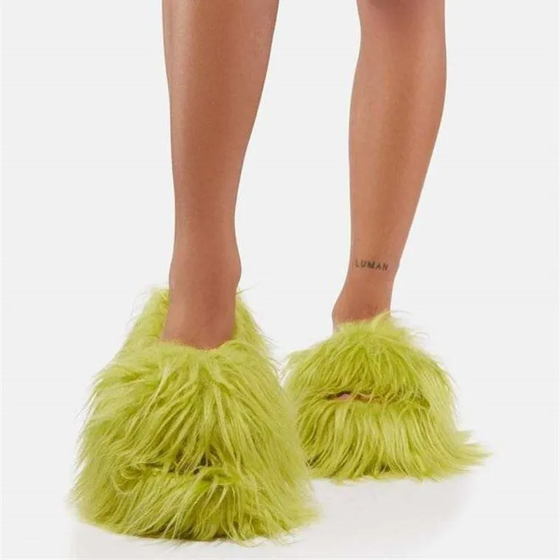 Slippers Imitation Fur Long Hair Edgy Girl Y2k Plush Slippers