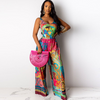 Women Fashion Backless Sleeveless Graphic Print Leisure Jumpsuits