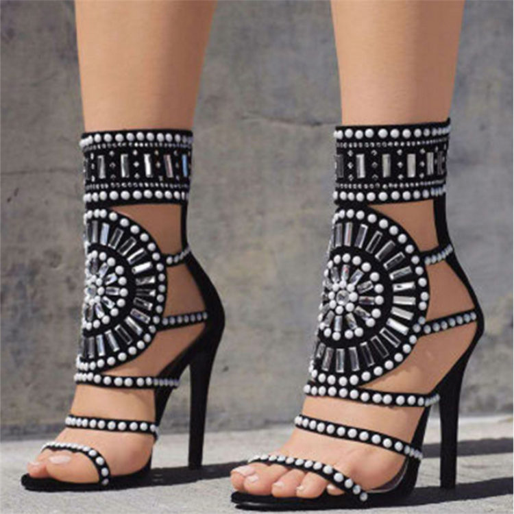 Women Fashion Color Blocking Hollow Out Open-Toe High Heels