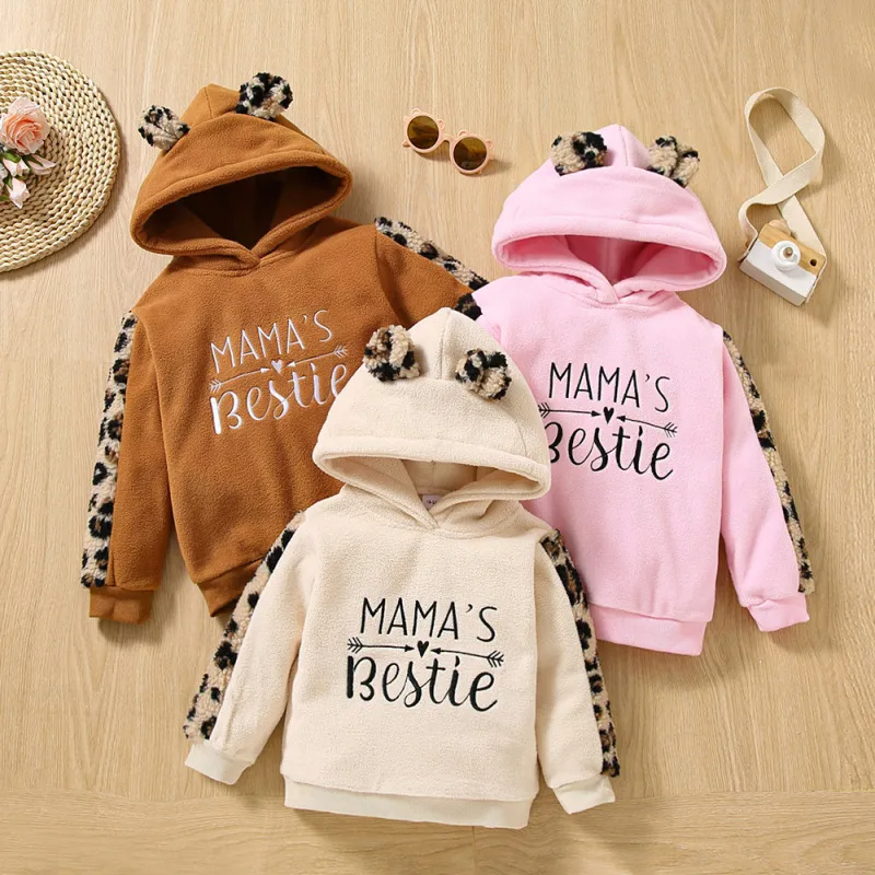 Children Kids Toddlers Girls Pullover Letter Leopard Stitching Hoodie