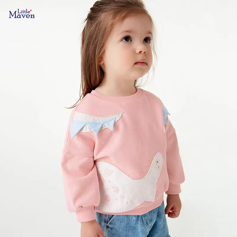 Kids Toddler Big Girls Spring Autumn Fashion Casual Cute Solid Color Cartoon Dinosaur Round Neck Long Sleeve Sweatshirts