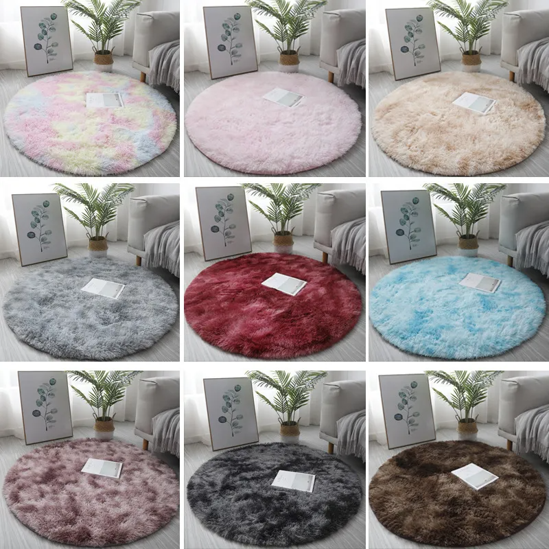 Simple Tie-Dyed Long Plush Thickened Home Round Carpet