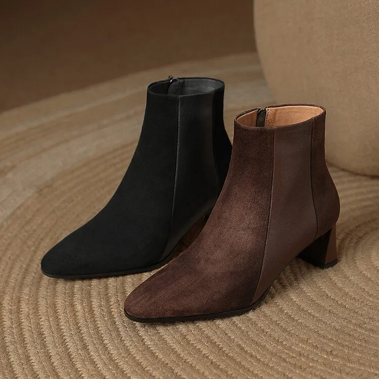 Women Fashion Simple Color Suede Pointed Toe Short Chelsea Boots