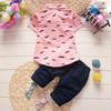 2 Pcs Boys Mustache Print Short Sleeves Shirts And Pants