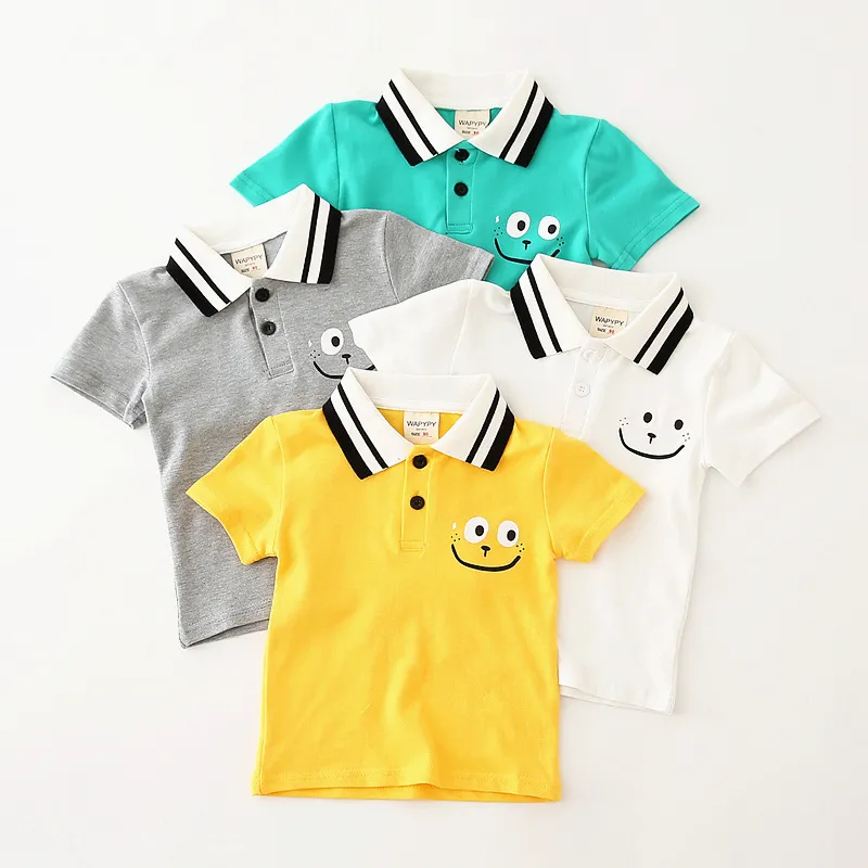 Children Kids Baby Fashion Boys Short Sleeve Cute Smile Print Lapel Casual Basic T-Shirt