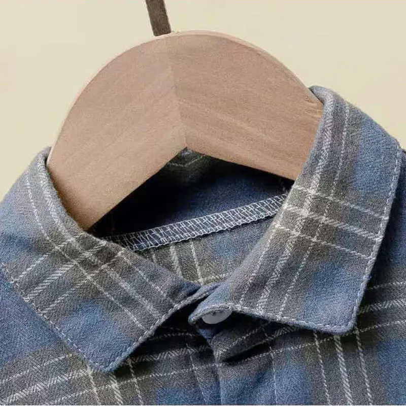 Boys Casual Single-Breasted Plaid Shirt