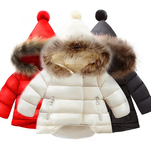 Girls Winter Woolen Collar Thickening Hooded Coat