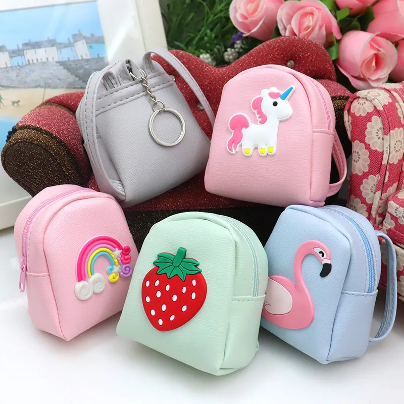 Kids Cute Cartoon Pattern Backpack Shape Zipper PU Mini Coin Wallet