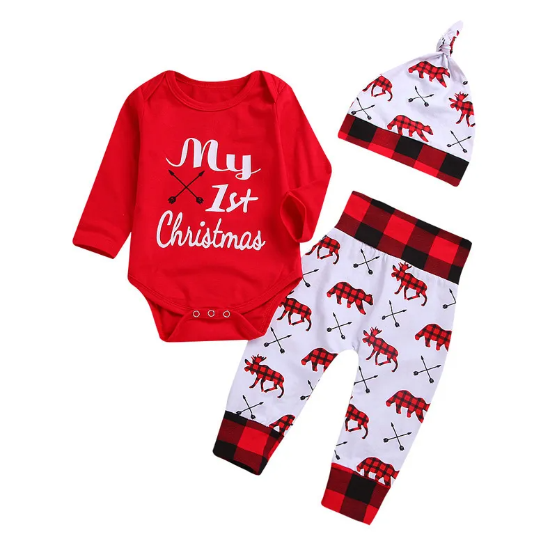 Kids Baby Girls Boys Autumn Winter Fashion Casual Christmas Cotton Letters Christmas Deer Round Neck Long Sleeve Pants Set