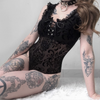 Women Sexy Black Lace Perspective Gothic Style Bodysuits