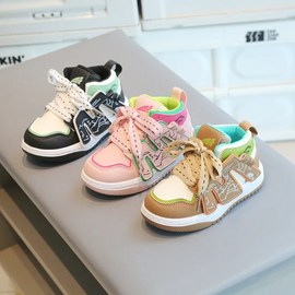 Kids Boys Girls Fashion Casual Round-Toe Lace-Up Colorblock High Top Sneakers