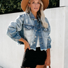 Women Casual Long Sleeve Cropped Slim Single-Breasted Denim Jacket