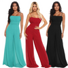 Women Solid Color Suspenders Pleated Backless Loose Casual Wide Leg Jumpsuit