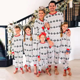 Christmas Cartoon Black White Color Contrast Snowflake Crew Neck Long Sleeve Home Pajamas Parent-Child Set