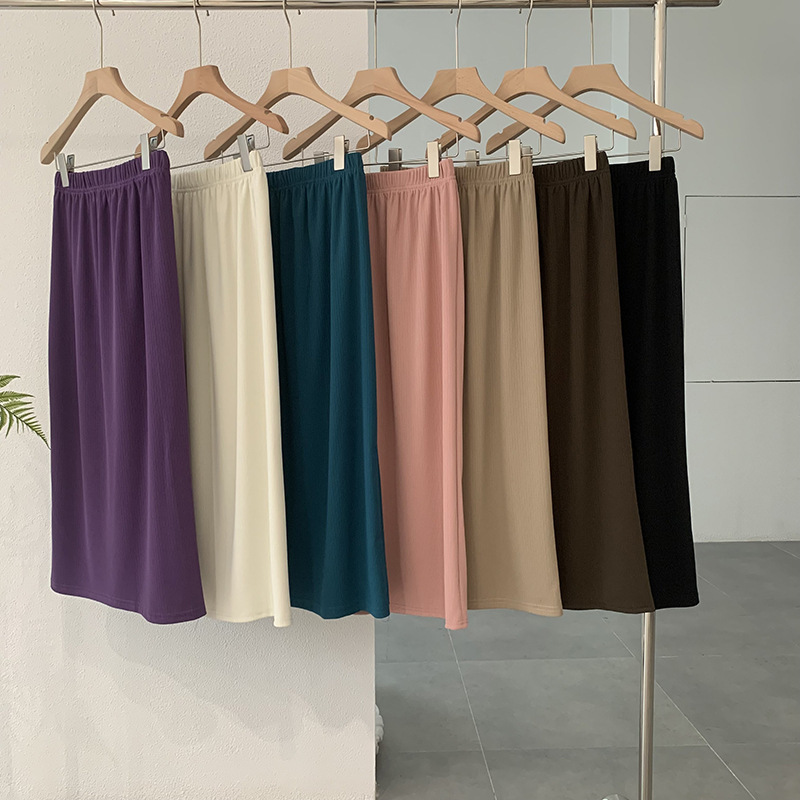 Fashion Elegant Women Basic Elastic High Waist Solid Color Straight Skirt